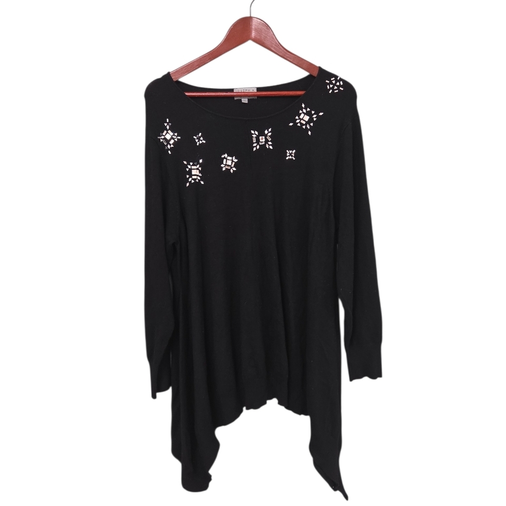 Joseph A Black Long-Sleeve Tunic with Cutout Embellishments Womens 2X Flowy